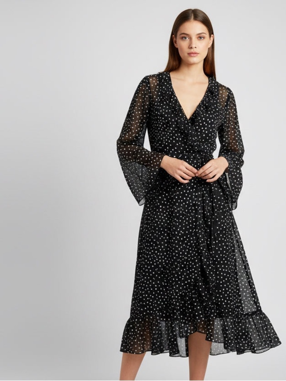 Black Sheer Polka Dot Tie-Front Coverup